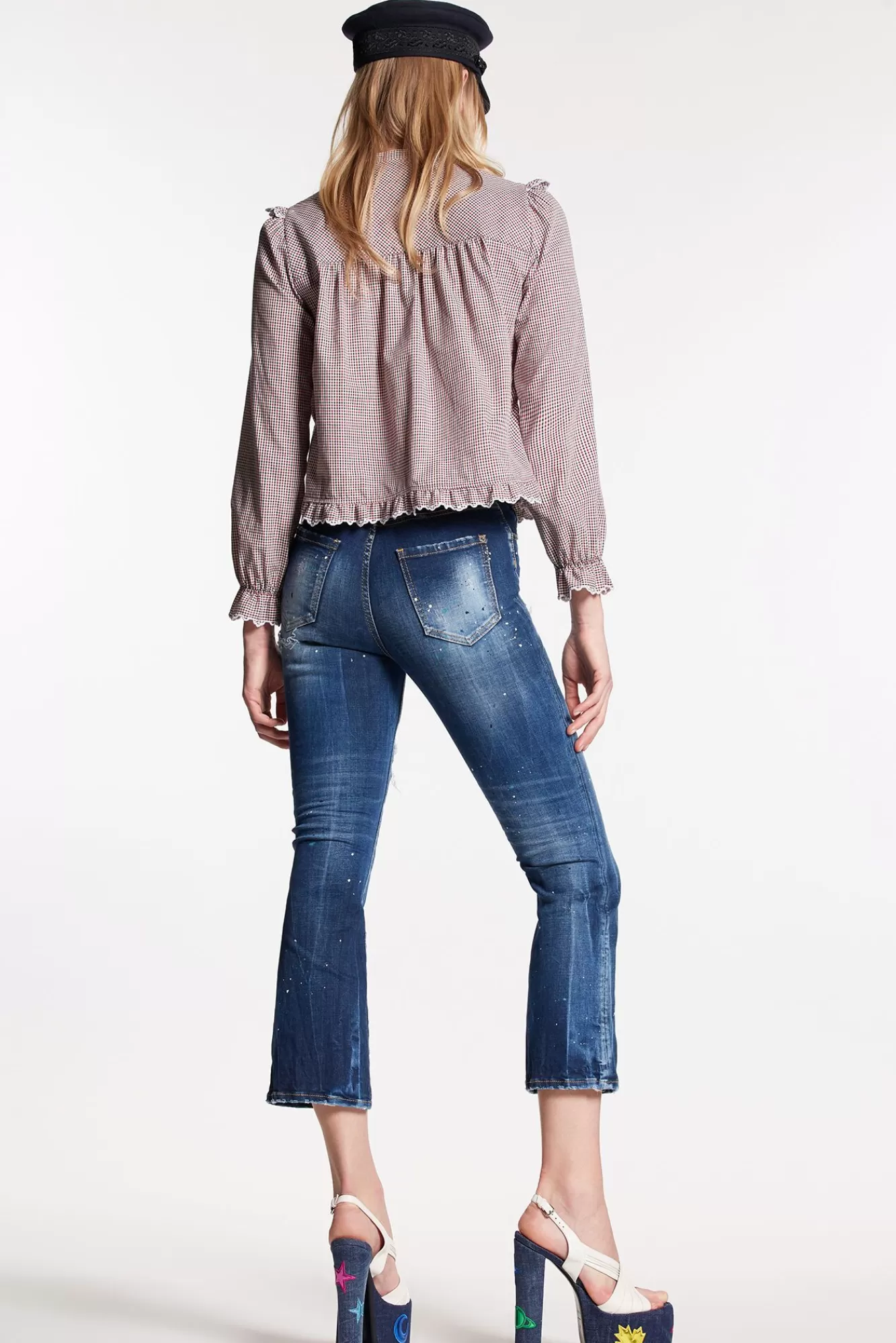 And White Spots Wash High Waist Bell Bottom Jeans<Dsquared2 Discount