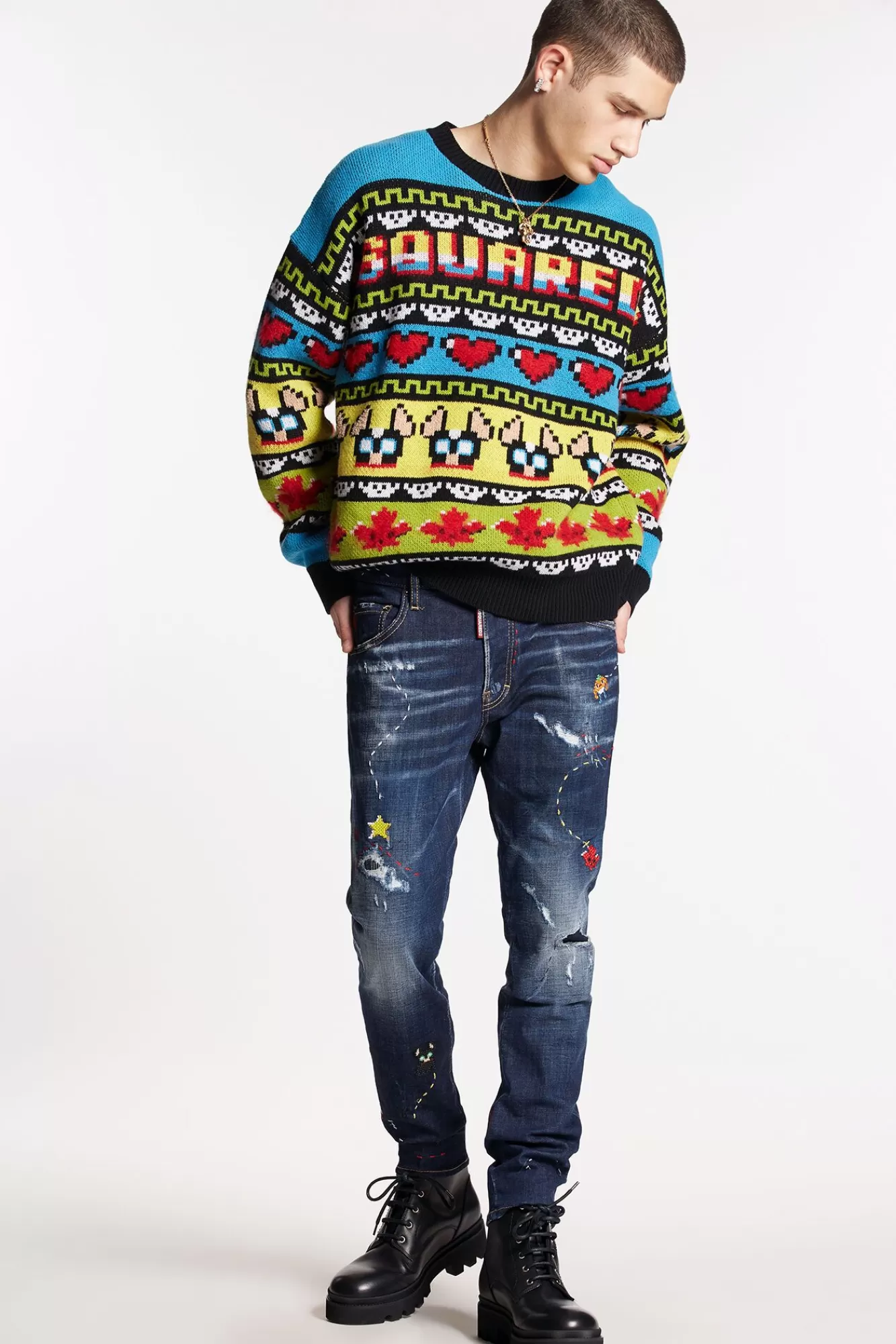 Dark Monster Maze Wash Skater Jeans<Dsquared2 Sale