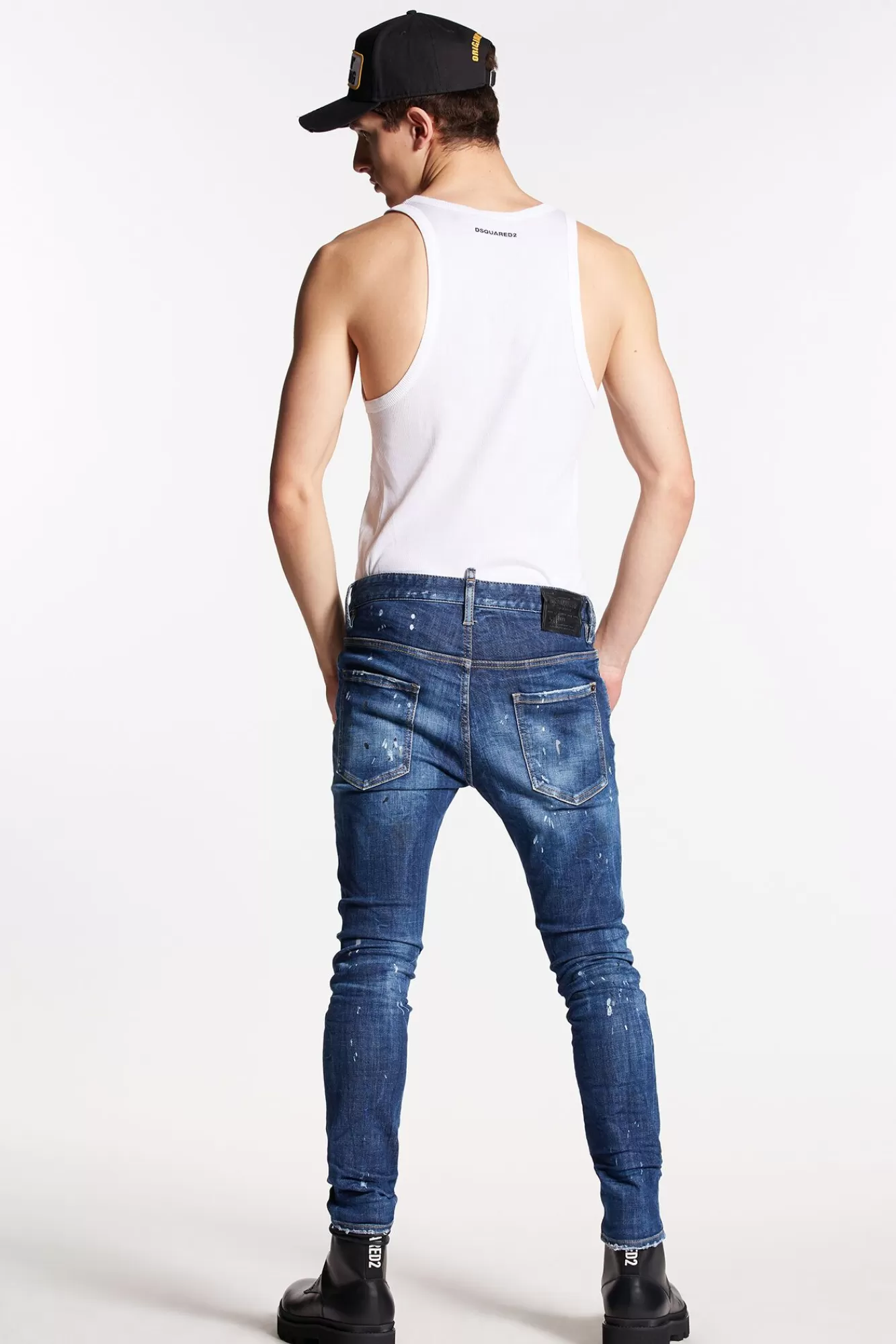 Dark Ripped Leather Patch Wash Super Twinky Jeans<Dsquared2 Sale