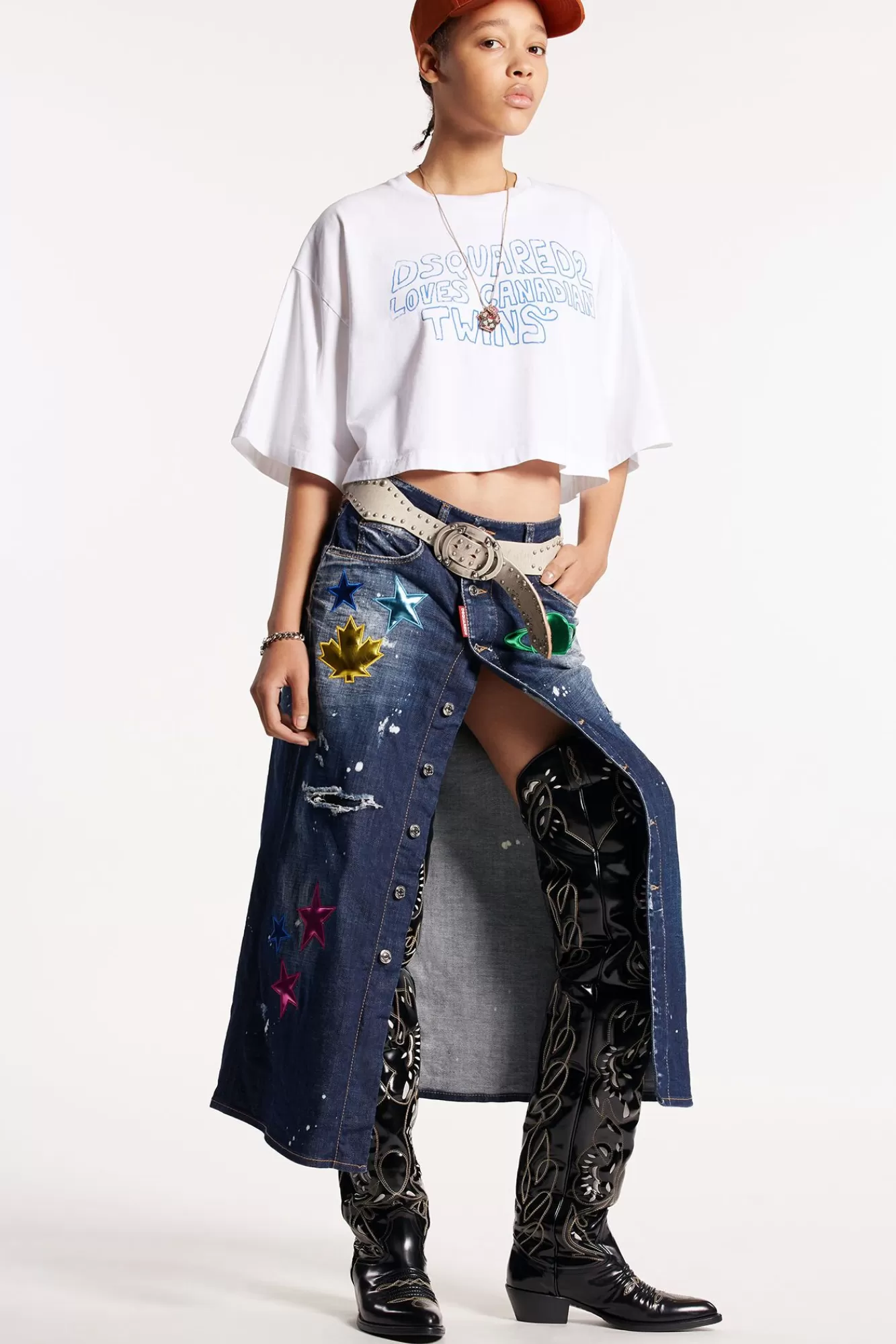 Dark Ripped Metal Patch Wash Long Skirt<Dsquared2 Flash Sale