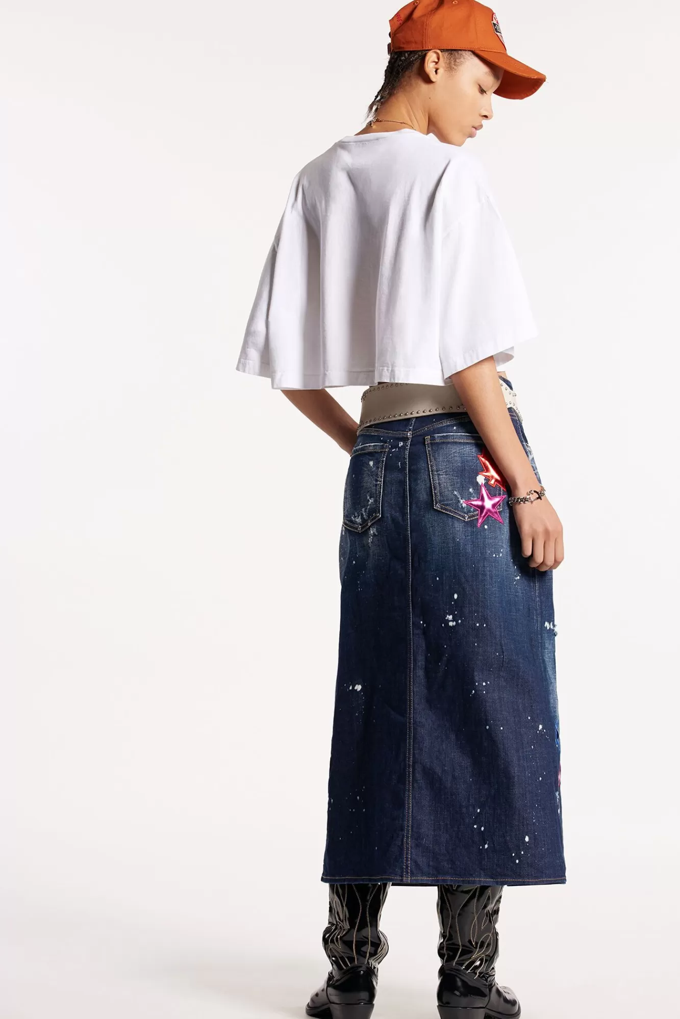 Dark Ripped Metal Patch Wash Long Skirt<Dsquared2 Flash Sale