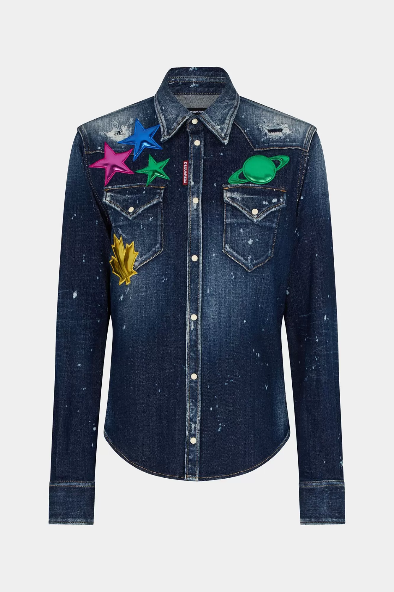 Dark Ripped Metal Patch Wash Western Shirt<Dsquared2 Best