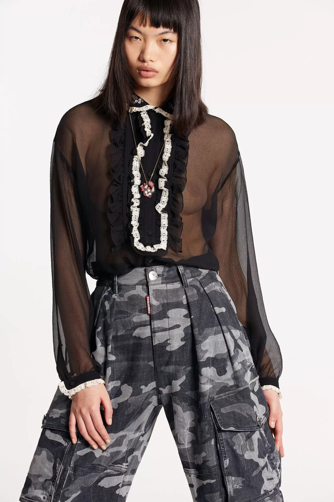 Silky Lace Trimmed Shirt<Dsquared2 Online