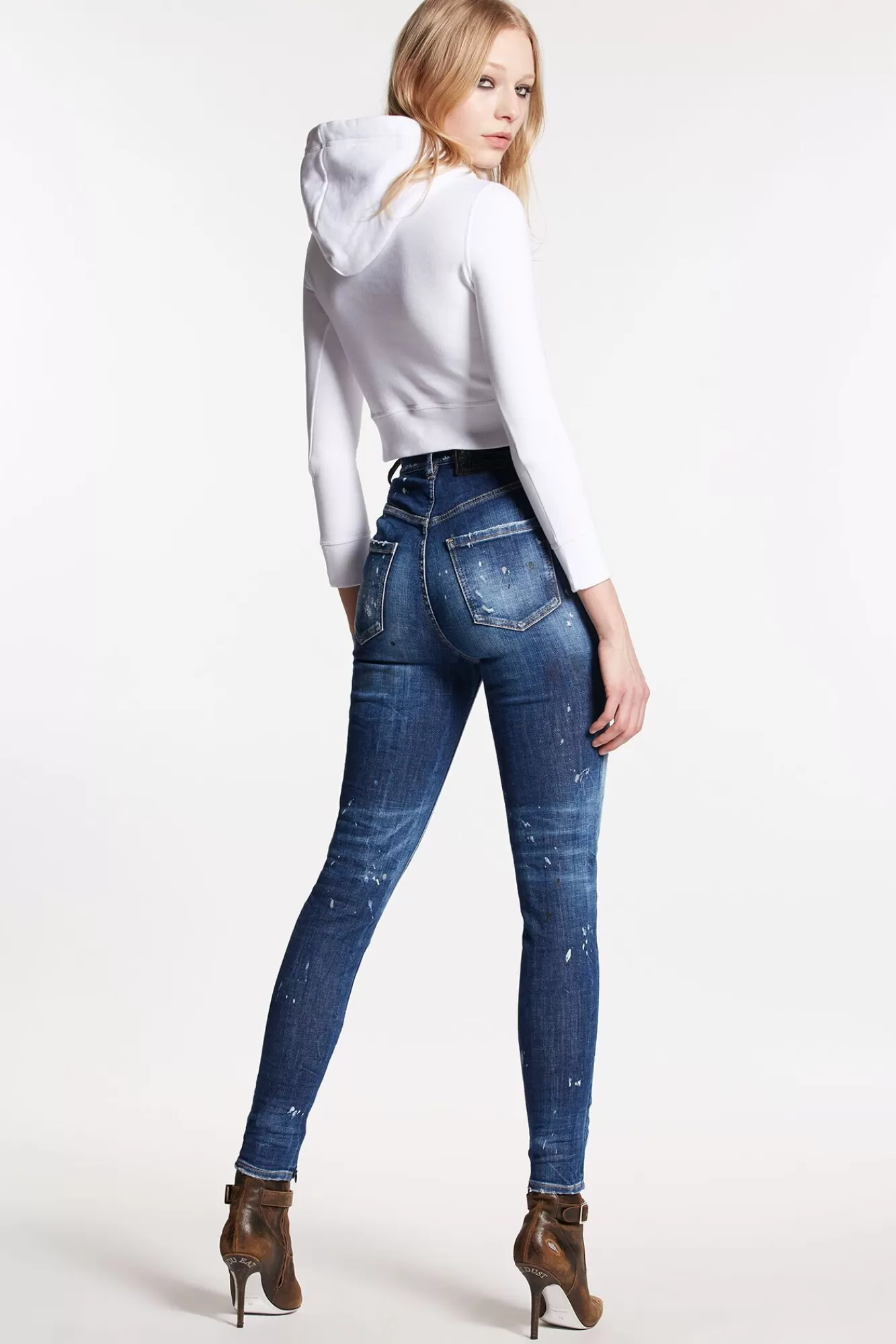 S.S. Dark Ripped Leather Patch Twiggy Jeans<Dsquared2 Store